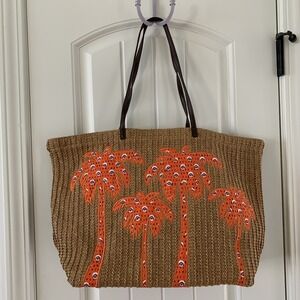 Vera Bradley Rio Rosie Large Straw Tote Palm Trees Beach/Pool/ Shoulder Bag